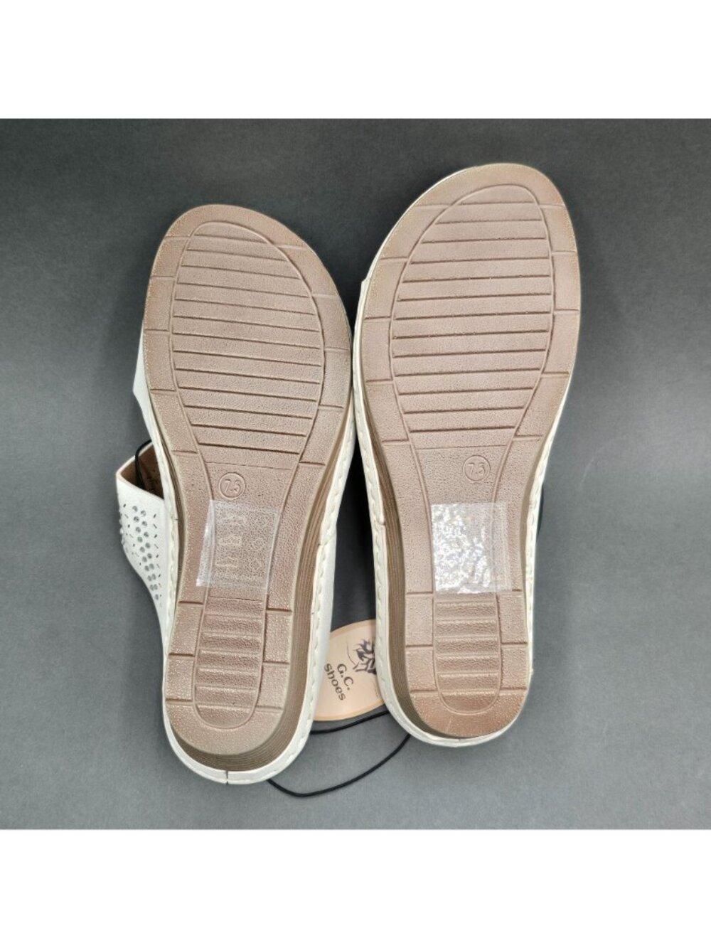 G.C. Shoes Marbella Wedge Sandals Size 7.5 White Rhinestone Studded Slides - Picture 7 of 9